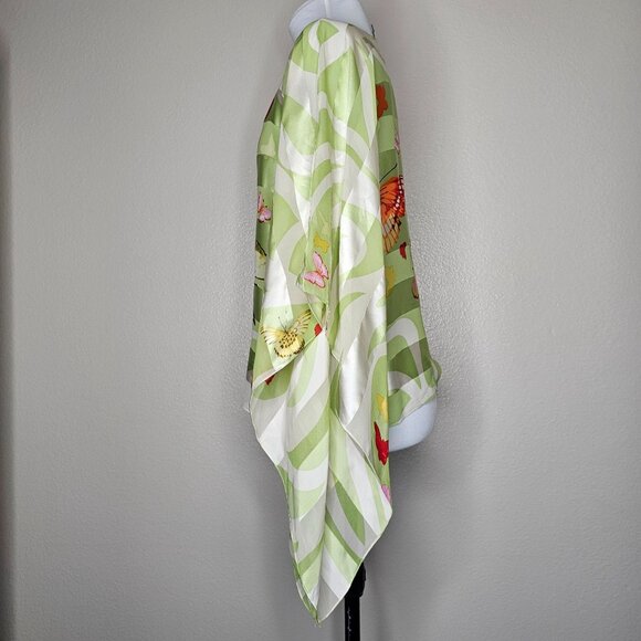 Vintage Y2K Carlisle M L Silk Green Butterfly Poncho Scarf Asymmetric FairyCore - Picture 3 of 5